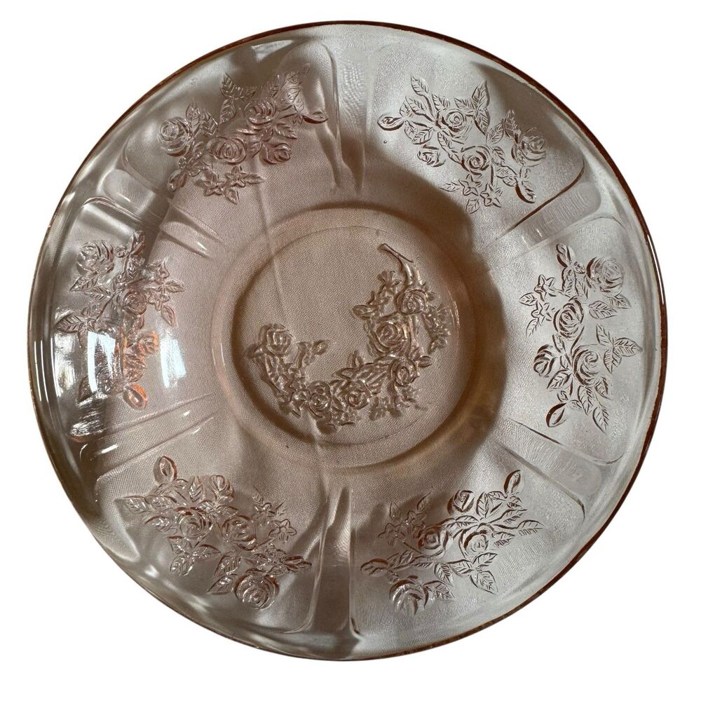 Federal Pink Sharon Cabbage Rose Fruit Berry Dessert Bowl Depression Glass 5“